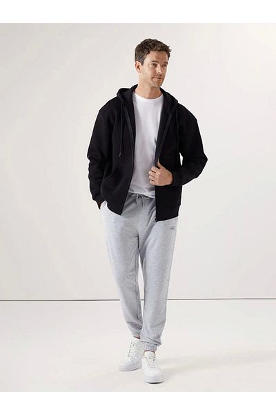 LC Waikiki Lc Waiki Classic Black Hooded Long Sleeve Men's Zippered Sweatshirt