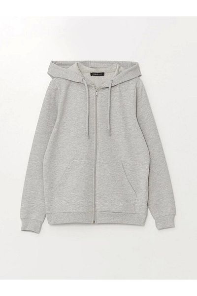 LC Waikiki Lc Waiki Basic Gray Melange Hooded Plain Long Sleeve Women's Zippered Sweatshirt