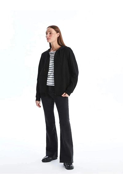 LC Waikiki Lc Waiki Basic New Black Hooded Solid Long Sleeve Women's Zipper Sweatshirt