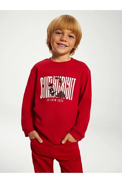 LC Waikiki Lc Waiki Kids Red Crew Neck Long Sleeve Ataturk Printed T-Shirt