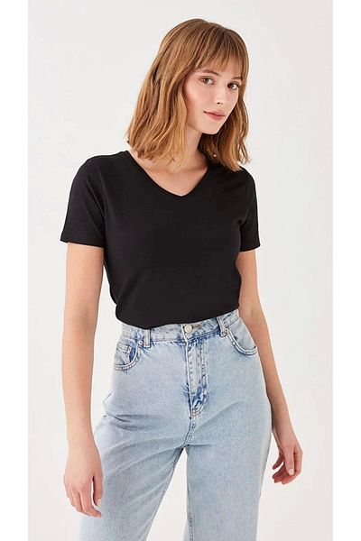 LC Waikiki Lc Waiki Basic V-Neck Solid Short Sleeve Cotton Women's T-Shirt