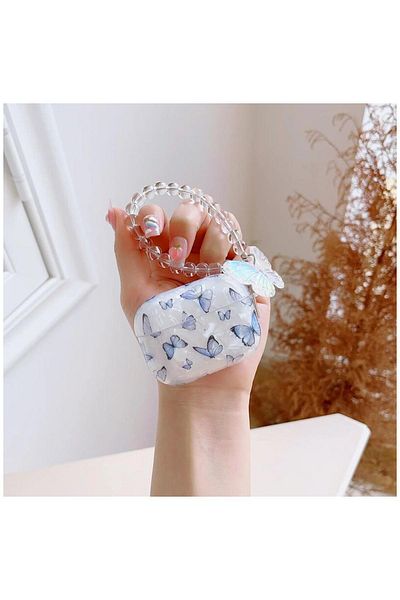 Zebana سماعات Airpods من السيليكون الشفاف بنمط الفراشة 4. حافظة الجيل (تشمل سوار المعصم والملحقات) باللون الأزرق