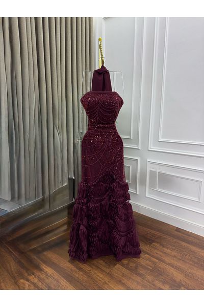 NR FASHION فستان سهرة ياللون البرغندي