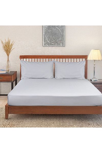 Danube Home Pearl & Coal Single Fitted Sheet Set Grey120X200+25 Cm & 50X75Cm|100% Cotton Satin-800 Thread Count