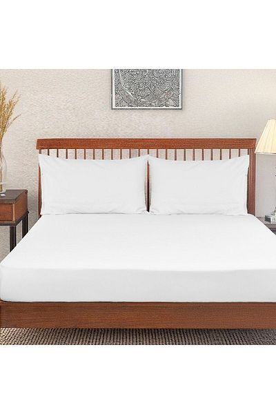 Danube Home طقم ملاءات سرير بيرل آند كول كوين المجهزة باللون الأبيض، مقاس 160×200 سم + 30 سم و50×75 سم | 100% قطن ساتان - 800 خيط
