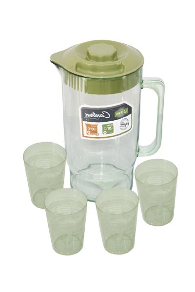 rexa Plastic Water Jug with Lid and 4 Matching Cups – Durable & Lightweight