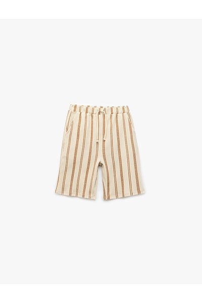 Koton New Season Cotton Striped Shorts with Lace-Up Waist and Pocket Detail