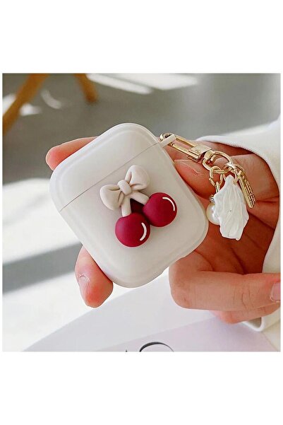 Pro Aksesuar حافظة ZB-AP4 متوافقة مع AirPods 1/2 بتفاصيل الكرز باللون الأبيض