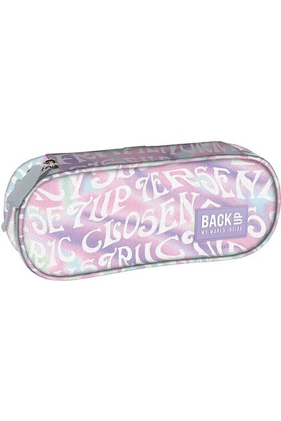 OEM Backup oval pencil case, cream with inscriptions, 23x9x5cm, PB6A18