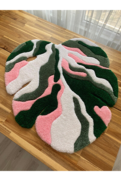 Monstera Leaf Tufting Halı - El yapımı Tuft Halı - Monstera Yapraklı Halı
