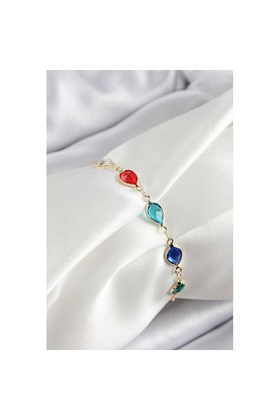 Skygo Brass Gold Color Mixed Color Drop Zircon Stone Women's Bracelet - Tj-Bb7048