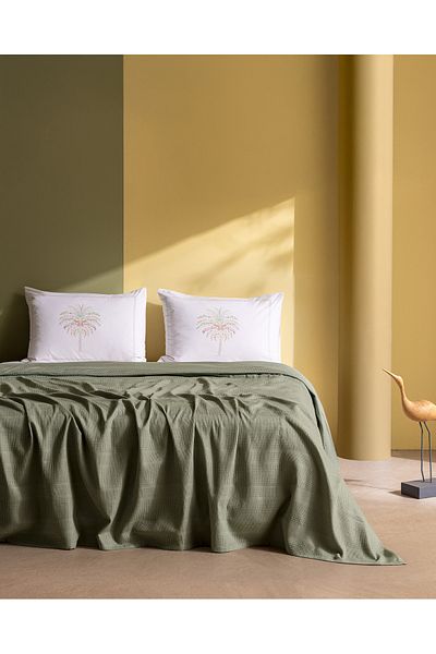 Madame Coco Mathilda King Size 100% Cotton Karde Plain Pique Set - Khaki