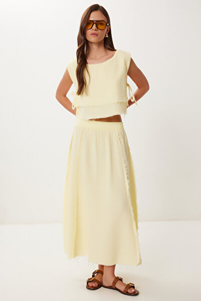 Lovelyİstanbul Σετ Φούστα Μουσελίνα Μπλούζα ΚΙΤΡΙΝΟ LGP0013