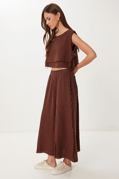 Lovelyİstanbul Muslin Blouse Skirt Set Brown Lgp0013