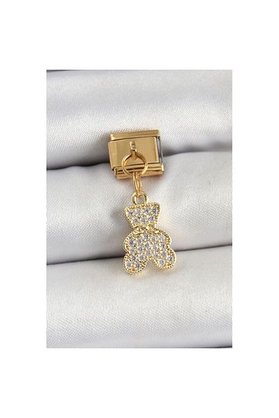 Skygo 316L Steel Dangle Zircon Stone Teddy Bear Model Gold Color Nomination Charm - Tj-Bc1432