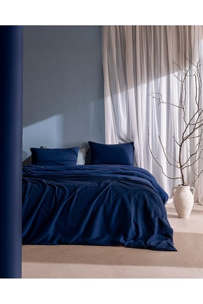 Madame Coco Marly Single 100% Cotton Combed Cotton Elastic Duvet Cover Set - Navy Blue