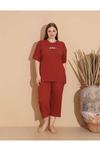 Intisimo Women's Pajamas, Three Quarters, Cotton, Fashion For You, Large Size, Brick - 3xl