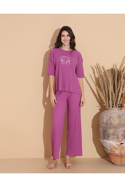 Intisimo Women's Pajamas, Cotton, Bunnies, Purple - L