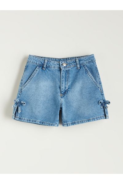 LC Waikiki Bow Detailed Girl's Jean Shorts