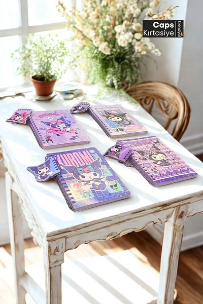 caps anlarınızı paylaştığınız ortağınız 1 Piece Kuromi Themed Holographic Glossy Cover Magnet Notebook + Mini Notepad