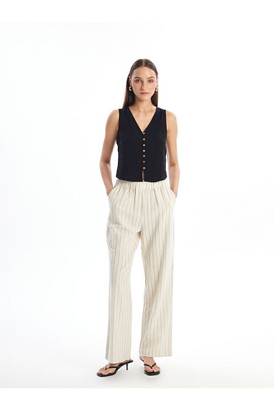 LC Waikiki V-Neck Plain Linen Blended Women's Classic Vest