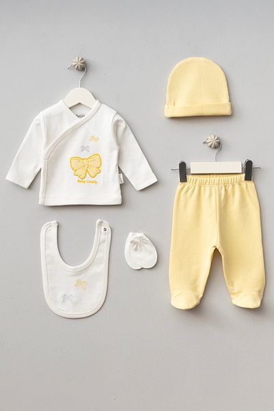 Bebitof Cute Bow Patterned Baby 5 Piece Newborn Hospital Release Bodysuit Set