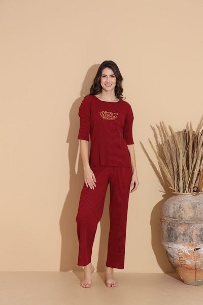 Intisimo Women's Pajamas, Cotton, Cosy Love, Bordeaux Red - L