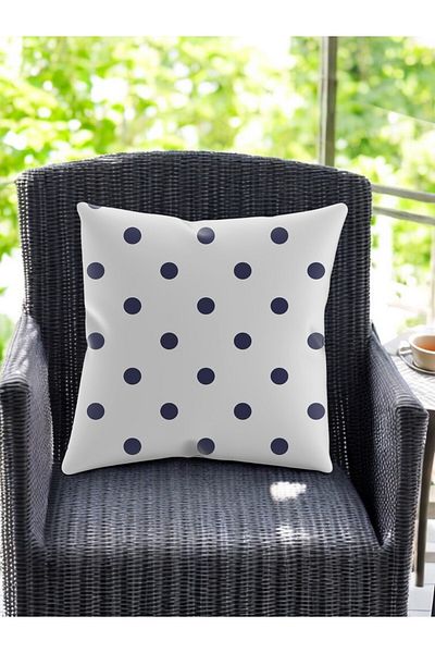 ASDİVA Smr Polka Dot Patterned Modern Throw Pillow Decorative Cushion Blue White Colored 43X43