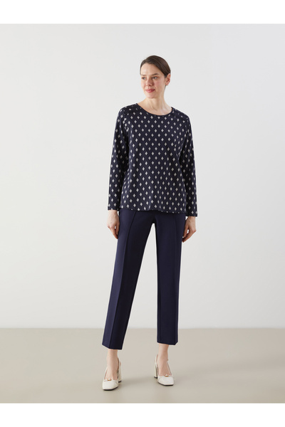 LC Waikiki Bisiklet Yaka Desenli Kadın Tişört