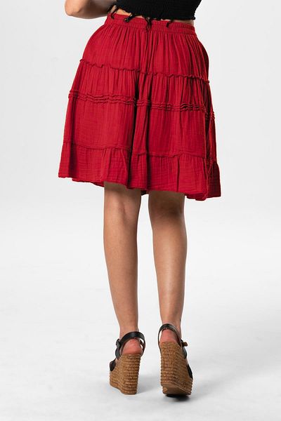 Eliş Şile Bezi Benan Waist Elastic Short Summer Muslin Skirt Red Krmz