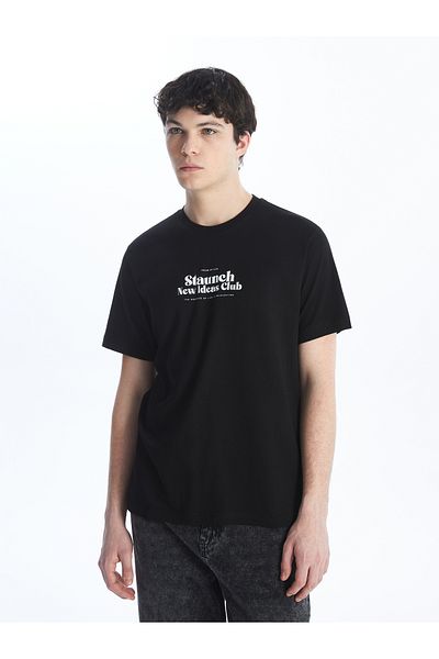 LC Waikiki Kurzärmliges, bedrucktes Herren-T-Shirt aus gekämmter Baumwolle mit Rundhalsausschnitt
