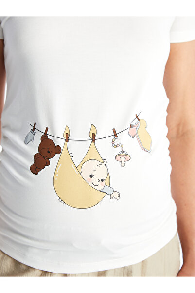 LC Waikiki Těhotenské tričko s krátkým rukávem a potiskem s výstřihem