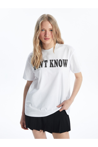 LC Waikiki Tricou cu mânecă scurtă imprimat cu gâtul turnat pentru femei