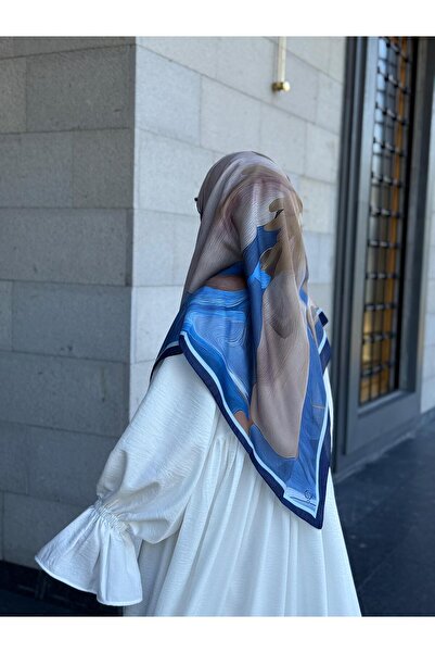 Qalortex Scarf Eșarfă din bumbac cu model chihlimbar-indigo