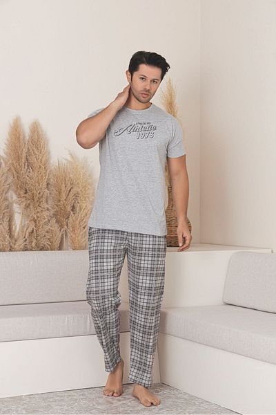 Sude HOMEWEAR Men's Plaid Short Sleeve Pajama Set
