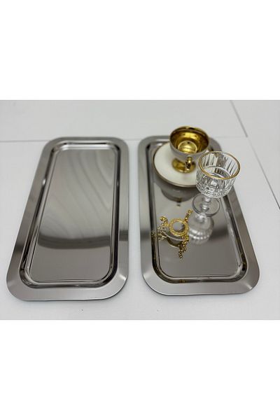 Elzemm store 2 Pcs Steel Large Rectangular Model Service and Presentation Tray 18*33 cm