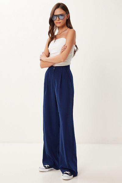 Lovelyİstanbul Flowy Ayrobin Palazzo Trousers Dark Blue Lrv0020