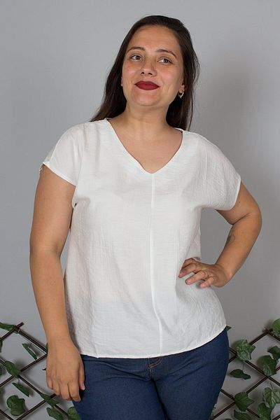 Truva XXL V-Neck Crepe Silk Blend Tiril Tiril White Blouse – Where Elegance and Comfort Meet