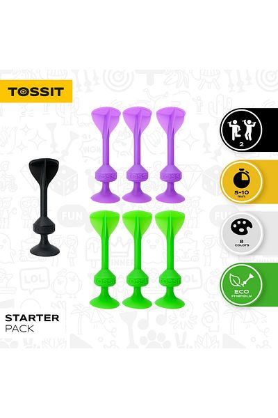 Tossit Darts Set with Suction Cups, Tossit, set of 7, purple-green