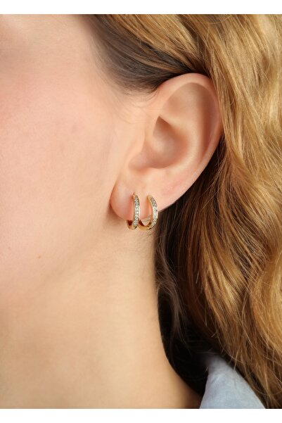 Home Sihra Accessories taşlı küçük halka küpe 14 altın renk