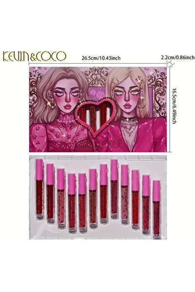 Flippy Set Luciu de Buze Kevin&Coco, 12 Bucăți, Roșu, Roz, Nuanțe Nude, Cutie, 26.5x16.5x2.2 Cm, 200 G