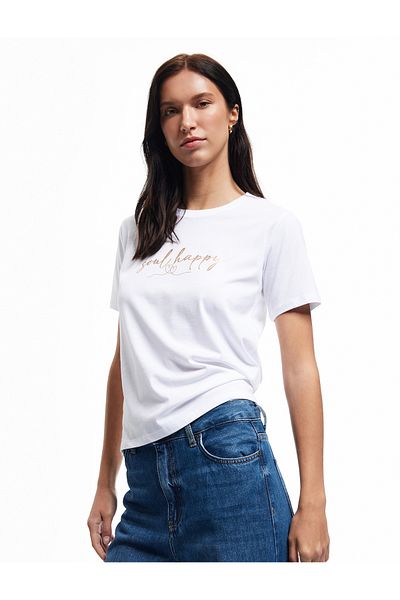 Koton Cotton Short Sleeve Crew Neck Printed Women's T-Shirt