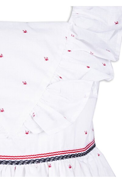 Ozmoz By Mukadder Özden Embroidery Processing White Flounced Sleeveless Summer Girl's Dress