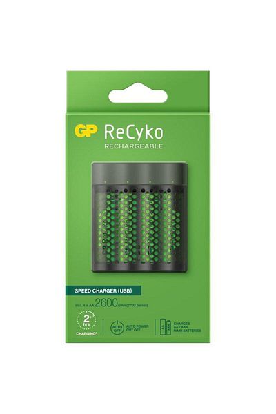 GP Batteries GP Batteries GPACSM451002 Charger, Recyko compatible NiMH AA/AAA, includes 4 x 2700 mAh, AA