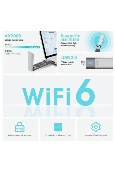 TP-LINK Adaptor wireless TP-LINK ARCHER TX50UH Dual-Band, WiFi 6