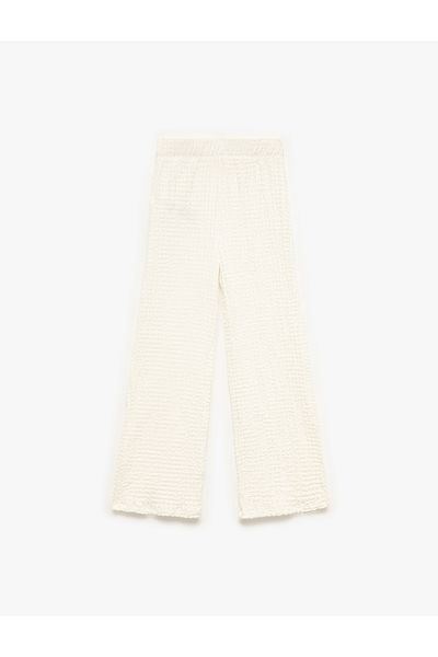 Koton Comfortable Fit Wrinkle Textured Wide Leg Pants with Elastic Waist