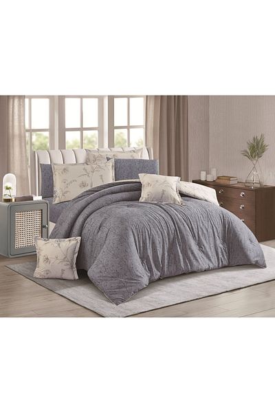 Levore Livory 8-Piece Comforter Set 100% Cotton Soft Floral Reversible Double Duvet System Heavy Fill Evelyne-046