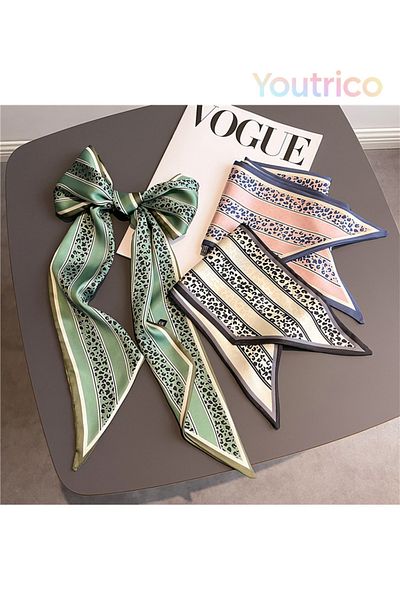 Youtrico Long silk scarves,Headbands,Colour blocks, leopard print elements,147cm