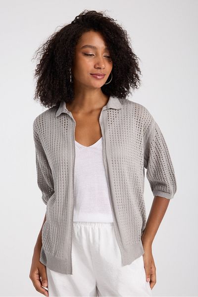 Su Moda Women's Cardigan Openwork Capri Sleeve Soft Mercerized