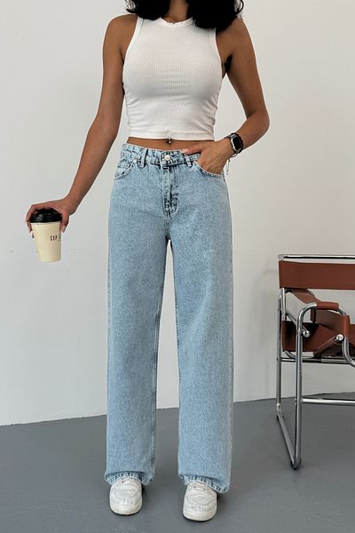 alanora Light Blue High Waist Wide Leg Jeans Trousers